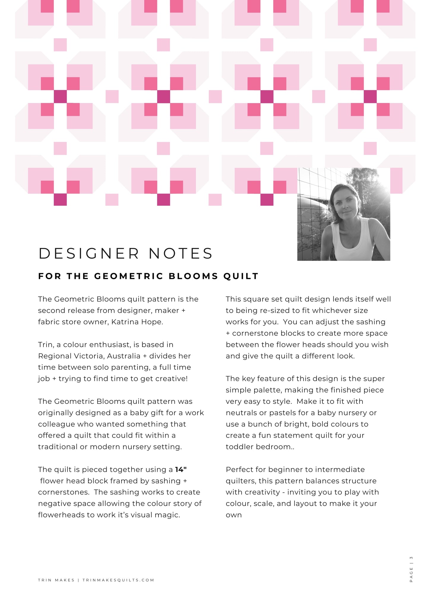 Geometric Blooms - Modern Single Size Girls Quilt Pattern INTRODUCTORY PRICE!