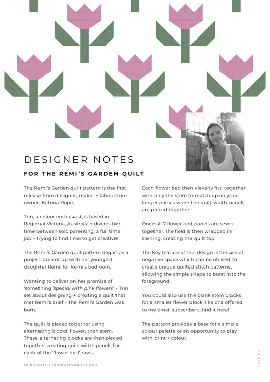 Remi's Garden - A Confident Beginner Floral Quilt Pattern INTRODUCTORY PRICE!