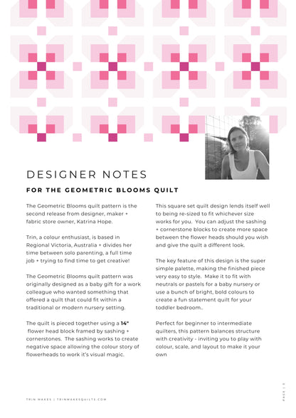 Geometric Blooms - Modern Single Size Girls Quilt Pattern INTRODUCTORY PRICE!
